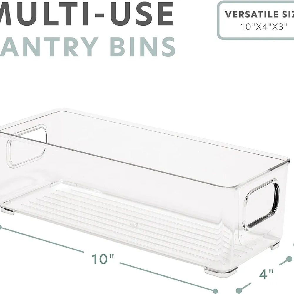 Clear Plastic Storage Bins - Pantry Organization and Storage Containers 4 Pack